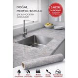 Toyfest Gri Mermer Desenli Kendinden Yapışkanlı Su Geçirmez Tezgah Kaplama Folyo – Parlak Yüzey 60X500 cm - 60 x 500 cm
