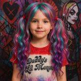 Toyfest Harley Quinn Renkli Karışık Pembe Mor Mavi Uzun Dalgalı Sentetik Çocuk Peruk Kostüm Aksesuarı