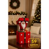 Toyfest Işıklı Noel Baba Figürlü 59 cm Büyük Dekoratif Hediye Kutusu Yılbaşı Süsleme Ürünü