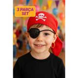 Toyfest Jack Sparrow Korsan Kostüm Seti 3 Parça – Bandana, Göz Maskesi ve Altın Küpe Aksesuarı