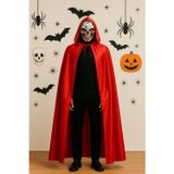 Toyfest Kanlı İskelet Maske ve Kapüşonlu Kırmızı Pelerin Kostüm Seti – Yetişkin Halloween Kıyafeti - 120 CM