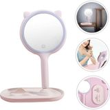 Toyfest Kedi Kulaklı LED Işıklı Dokunmatik Masa Üstü Makyaj Aynası ve Telefon Standı