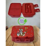 Toyfest Kilit Kapaklı 2 Katlı 4 Bölmeli Kaşık & Çatallı Dikdörtgen Lunch Box Beslenme Kutusu - Tom & Jerry - Renkli
