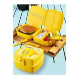 Toyfest Kilit Kapaklı 2 Katlı 4 Bölmeli Kaşık ve Çatallı Kare Lunch Box & Beslenme Kutusu - Tweety Temalı