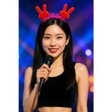 Toyfest KPop Kore Style Işıltılı Kırmızı El Figürlü Kırmızı Simli Kadın Saç Bandı Yılbaşı Yeni Yıl Sahne Tac