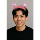 Toyfest KPop Kore Style Yılbaşı Yeni Yıl Işıltılı Pembe Tavşan Kulaklı Taç Parti Konser Aksesuarı