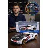 Toyfest Maisto 1:18 2021 Ford GT Heritage Edition #98 Diecast Model Araba Metal Gövde Açılır Kapılı Beyaz 3+