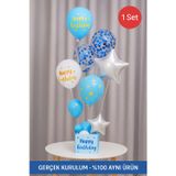 Toyfest Mavi Doğum Günü Balon Kutusu – Happy Birthday Konsept Parti Süsleri Masa Üstü Stand