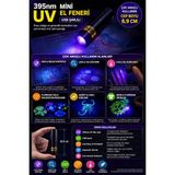 Toyfest Mini LED UV Mor Işık USB Şarjlı Parazit Akar Toz Gösteren Oje Kurutucu Para Kontol Cihazı Mini 8,9cm