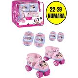 Toyfest Minnie Çocuk Paten Seti 4 Tekerli Ayarlanabilir 22-29 Numara Dizlik ve Dirseklikli 3-6 Yaş Pembe