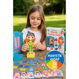 TOYFEST Montessori Manyetik Kız Giydirme Ahşap Moda Bebek Seti – 26 Parça Kıyafet Ve 3d Gardırop