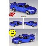TOYFEST Nissan Skyline Gtr R34 Çek Bırak Die - Cast Kapıları Açılabilen Metal Araba - Mavi 1:32 - 11.8 Cm