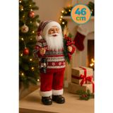 TOYFEST Noel Baba Biblo Gaz Lambalı Kokina Çiçekli Yılbaşı Dekoratif Süs Ev Ofis İçin 46 Cm