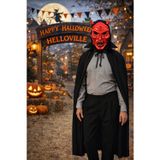 Toyfest Parlak Kırmızı Şeytan Kafatası Maske ve Yakalı 120 Cm Pelerinli Halloween Korku Kostüm Seti Cosplay
