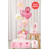 TOYFEST Pembe Doğum Günü Balon Kutusu – Happy Birthday Konsept Parti Süsleri Masa Üstü Stand