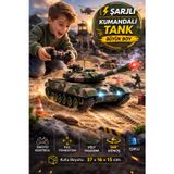 TOYFEST Şarjlı Kumandalı RC Tank 360° Döner Kule Işıklı Paletli Radyo Kontrollü Büyük Boy Model