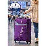 Toyfest U.S. Polo Assn Mor Valiz 26x42x70 Polyester 4 Tekerlekli Şifreli Körüklü Seyahat Bavulu Yerli Üretim
