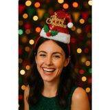 Toyfest Yılbaşı Temalı Pul Şapkalı Kırmızı Taç Merry Christmas Yazılı Peluş Kenarlı Parti Aksesuarı