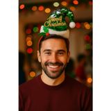 Toyfest Yılbaşı Yeni Yıl Parlak Yeşil Pullu Merry Christmas Şapkalı Kırmızı Taç Parti Aksesuarı
