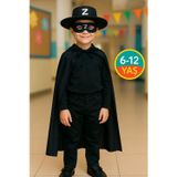 Toyfest Z Harfli Zorro Şapka Maske Pelerin Çocuk Kostüm Seti 3 Parça Parti Kostüm Seti - (6-12 Yaş Arası)