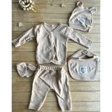 Toyis Baby %100 Pamuk Erkek Bebek 5’li Hastane Çıkışı Seti – Penye Kumaş, Yumuşak & Nefes Alabilir - Bej - 0 - 1 Ay
