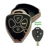 Toyota Corolla Auris Rav4 Hilux Uyumlu Kumanda Anahtar Kılıfı Oto Anahtarlık 3 Tuşlu Siyah Gold