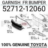 Toyota Corolla Hatchback 2020-2022 Ön Tampon Panjuru Dış Çerçeve Çıtası Sol Koyu Gri (Tyg) (Oem No:5271212060)