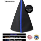 Toyota Corolla İle Uyumlu Siyah Deri Özel Tasarım Mavi Şerit Spor Dikiş Vites Körüğü