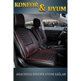 Toyota Proace City Uyumlu 3 Tekli Lüx Deri Oto Koltuk Kılıfı Ön Arka Takım Safir Siyah Kırmızı - Siyah - Kırmızı