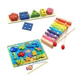 Toys Ahşap Geometrik Şekiller Balık Tutma 8 Nota Selefon Ksilofon 3\'lü Set