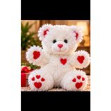 Toys Kalpli Beyaz Peluş Ayıcık Kırmızı Kalp Detaylı Sevimli Hediyelik Oyuncak 30 Cm