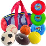 Toysery 1-3 yaş arası çocuklar için yumuşak toplar. 5 adet spor küçük çocuk topu, 3 frizbi seti. Taşıma çantası dahil