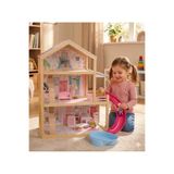 Toysilla Ahşap Bebek Evi - 3 Katlı, Full Eşyalı, 3 adet insan figürü Kaydıraklı ve Havuzlu Oyun Seti