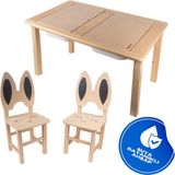 Toysilla Aktivite Masası - 2\'li Oyun ve Çalışma Masası (Tavşan Kulaklı Sandalyeler Dahil) T6022 - ahşap - Ham Ahşap