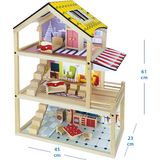 Toysilla Doğal Ağaç Çocuk Oyun Evi +13 Parça Ahşap Oyuncak - T2003 - Ahşap Desenli