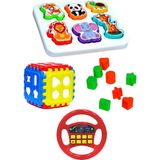 toysnet Eğitici 3lü Oyuncak Seti Sevimli Hayvanlar Bultak - Geometrik 8 Şekilli Bultak - Sesli Direksiyon