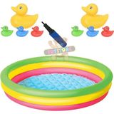 Toysnet Şişme Tabanlı Renkli 3 Boğumlu Havuz Seti 102*25 cm 8li Plastik Oyuncak Anne Ördek ve Yavruları