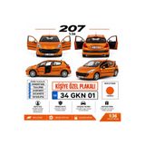 ToyzMarket Peugeot 207 Metal Araba 12CM - 207 Oyuncak Araba - Kişiye Özel Plakalı 207 Turuncu