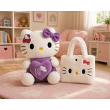 Toyzoy Toys Hello Kitty Mor Peluş Oyuncak 35CM + Peluş Çanta – Şık Hediye Seti