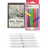 Toz Pastel Boya 12 Renk A4 Eskiz Defteri Pastel Dağıtma Kalemi 1 Paket Toz Soft Pastel Boya 12 Li - Çok Renkli - Genel