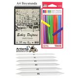 Toz Pastel Boya 12 Renk A4 Eskiz Defteri Pastel Dağıtma Kalemi 1 Paket Toz Soft Pastel Boya 12 Li Yumuşak Pastel Gölgele