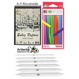 Toz Pastel Boya 12 Renk A5 Eskiz Defteri Pastel Dağıtma Kalemi 1 Paket Toz Soft Pastel Boya 12 Li Yumuşak Pastel Gölgele