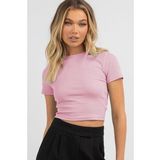 Toz Pembe Basic Crop Kadın Tişört MG1772
