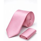 Toz Pembe Saten Kravat & Mendil Seti