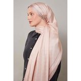 Toz Pembe Şerit Detay Monogram İpek Şal