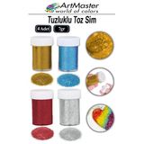Toz Sim 4 Renk Altın Gümüş Kırmızı Mavi 7 Gr 4 Adet Tuzluklu Renkli Toz Sim Dekorasyon Okul Etkinlik Slime Epoksi Reçine