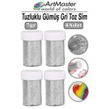 Toz Sim Gümüş Gri 4 Adet 7 Gr Tuzluklu Etkinlik Ders Okul Slime Dekorasyon Renkli Toz Sim Dekor Süsleme