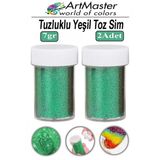 Toz Sim Yeşil 2 Adet 7 Gr Tuzluklu Etkinlik Ders Okul Slime Dekorasyon Renkli Toz Sim Dekor Süsleme