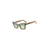 Toz Vintage Carvella Yeşil Leopar Desenli Kemik Çerçeve Geometrik Vintage Retro Güneş Gözlüğü