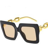 Toz Vintage Chain Kahverengi Cam Siyah Çerçeve Zincir Detaylı Vintage Retro Güneş Gözlüğü - Krem